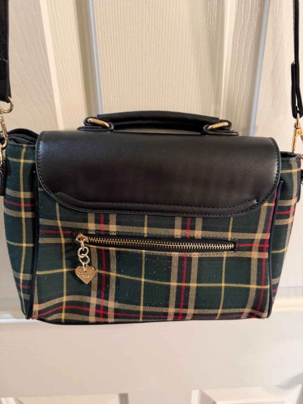 Banned Crossbody Cottagecore Handbag Fox Design Green Red Plaid Unisex